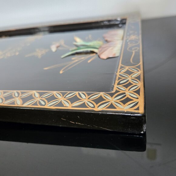 Vintage Asian Wall Art Panel Set – Lacquer & Mother of Pearl Geisha Decor - Picture 12 of 16